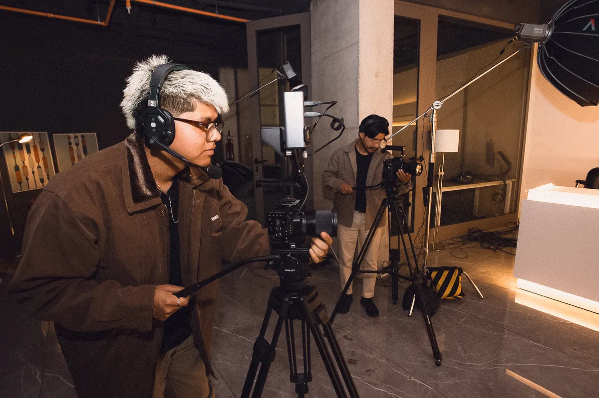 Production team recording in studio
