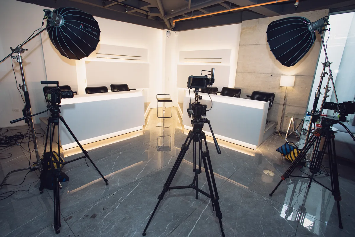 Professional recording set with cameras and lighting